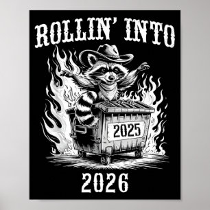 Grappig Rollend Naar 2026 Vintage Nieuwjaar Wasbee Poster