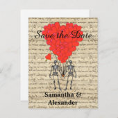 Grappig romantisch skelet bewaar de datum aankondigingskaart (Voorkant / Achterkant)