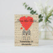 Grappig romantisch skelet bewaar de datum aankondigingskaart (Staand voorkant)