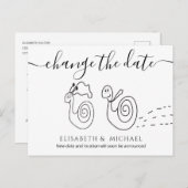 Grappig romantisch slakkenpaar verandert de datum aankondigingskaart (Voorkant / Achterkant)