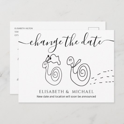 Grappig romantisch slakkenpaar verandert de datum aankondigingskaart (Voorkant / Achterkant)