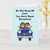 Grappig romantisch stel in auto rijdend kaartje kaart (Gele Bloem)
