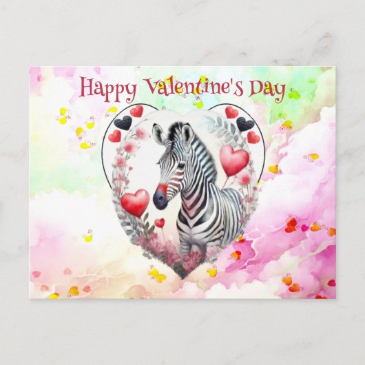 Grappig romantisch zwart wit strepen Zebra Valenti Feestdagenkaart (Voorkant)