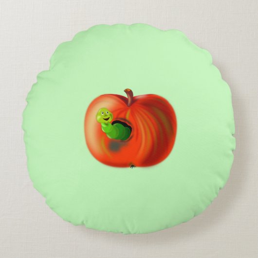 Grappig rond kussen gelukkige worm in appel (Voorkant)
