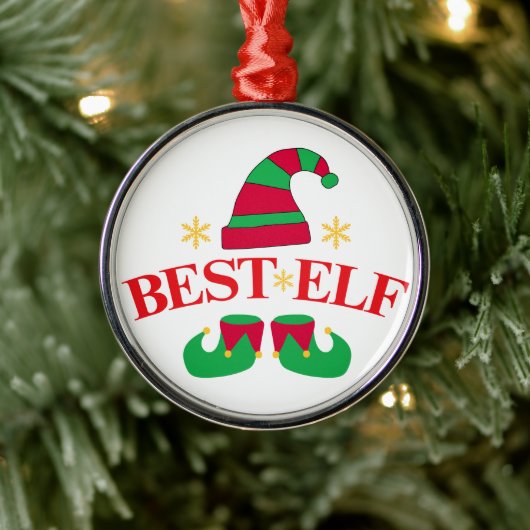 Grappig Rood en Groen Beste Elf Kerstmis Metalen Ornament (Boom)