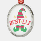 Grappig Rood en Groen Beste Elf Kerstmis Metalen Ornament (Links)
