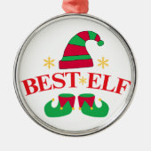 Grappig Rood en Groen Beste Elf Kerstmis Metalen Ornament (Voorkant)