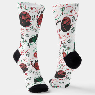 Grappig Rood en Wit Vrede & Liefde Kitten Kerstmis Sokken