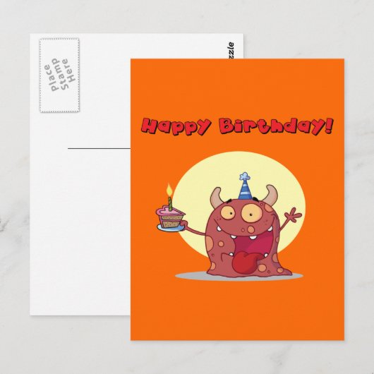 Grappig Rood Gelukkige Verjaardag Monster Met Taar Briefkaart (Voorkant / Achterkant)