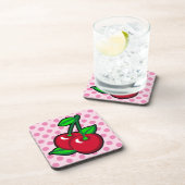 Grappig Rood Groen Zwart Roze Kersen Fruit Pop Art Bier Onderzetter (Rechterzijde)