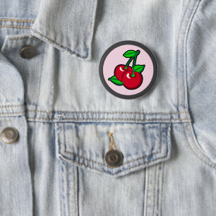 Grappig Rood Groen Zwart Roze Kersen Fruit Pop Art Ronde Button 5,7 Cm