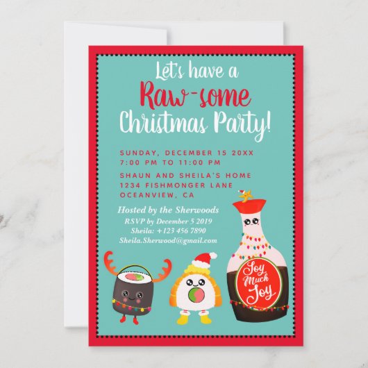 Grappig Rood Kawaii Sushi Feestelijk Kerstfeest Kaart (Voorkant)