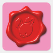 Grappig Rood Roze Wax Seal Bunny Konijn Vierkante Sticker (Voorkant)