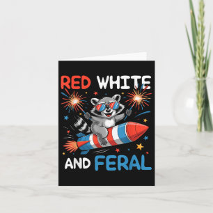 Grappig Rood Wit & Feral Raccoon 4th of July M Kaart