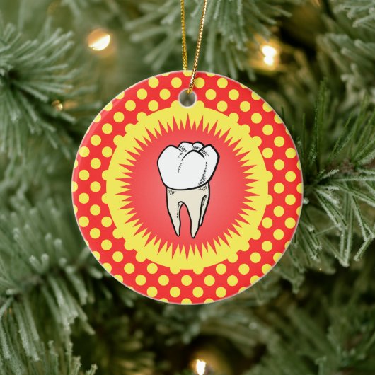 Grappig Rood Wit Beige Extracted Molar Starburst Keramisch Ornament (Boom)