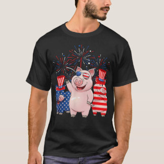 Grappig rood wit blauw varken Amerikaanse vlag boe T-shirt