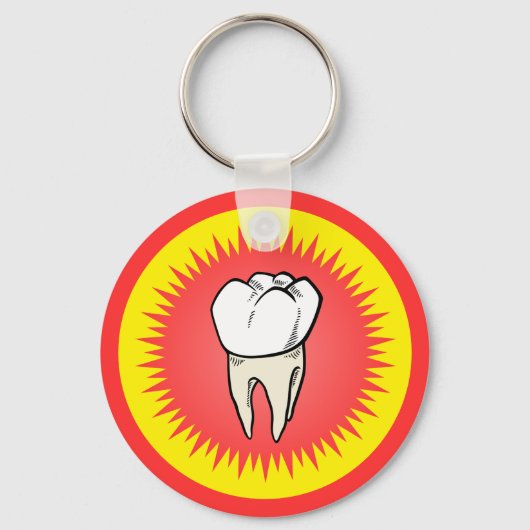 Grappig rood wit geel geëxtraheerd molar starburst sleutelhanger (Voorkant)