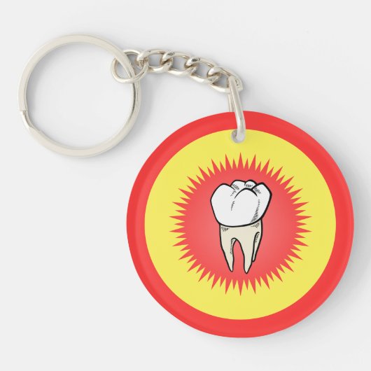 Grappig rood wit geel geëxtraheerd molar starburst sleutelhanger (Voorkant)