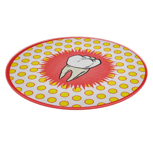 Grappig rood wit geel geëxtraheerd molar starburst snijplank (Hoek)