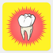Grappig rood wit geel geëxtraheerd molar starburst vierkante sticker (Voorkant)