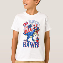Grappig Rood Wit & Rawr T Rex USA Vlag 4th of July T-shirt