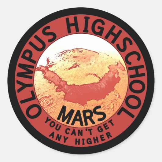 Grappig Rood Zwart Sinaasappel Wit Olympus Highsch Ronde Sticker (Voorkant)