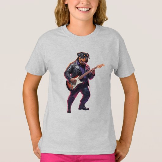 Grappig Rottweiler Rockster T-Shirt (Voorkant)