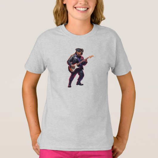 Grappig Rottweiler Rockster T-Shirt (Voorkant)