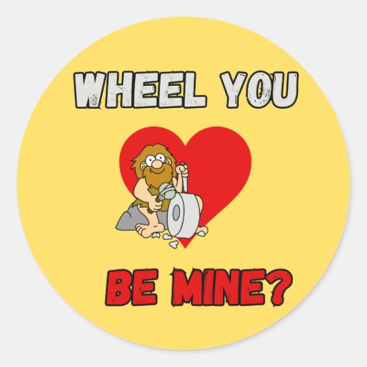 GRAPPIG! Round Sticker Caveman - Wheel You be Mine (Voorkant)