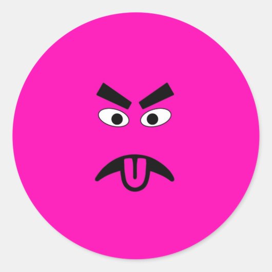 Grappig roze boos gezicht ronde sticker (Voorkant)