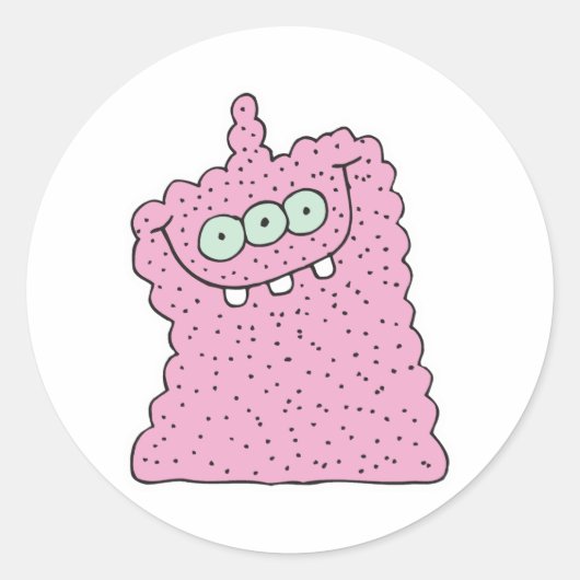 grappig roze drie-ogig monster ronde sticker (Voorkant)