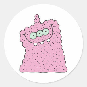 grappig roze drie-ogig monster ronde sticker