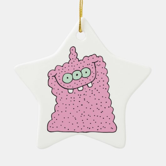 grappig roze driekleurig monster keramisch ornament (Voorkant)
