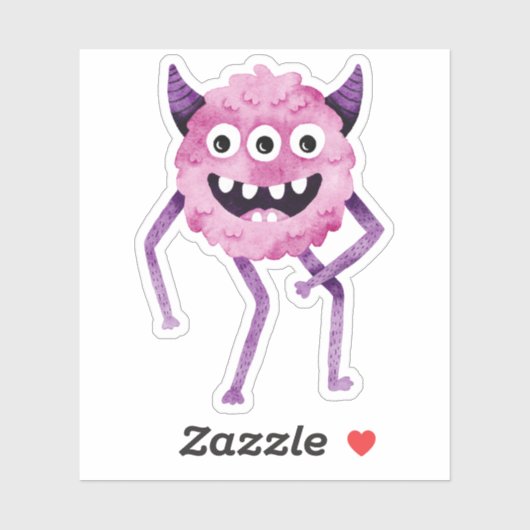 Grappig Roze Drieogen Monster met Horens Sticker (Vel)