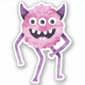 Grappig Roze Drieogen Monster met Horens Sticker (Voorkant)