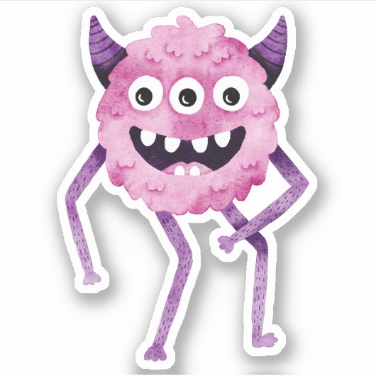 Grappig Roze Drieogen Monster met Horens Sticker (Voorkant)