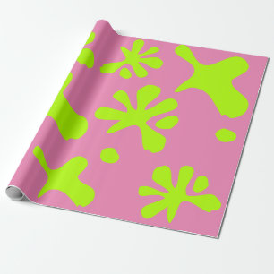 Grappig roze en neongroen slijmpatroon kinder cadeaupapier