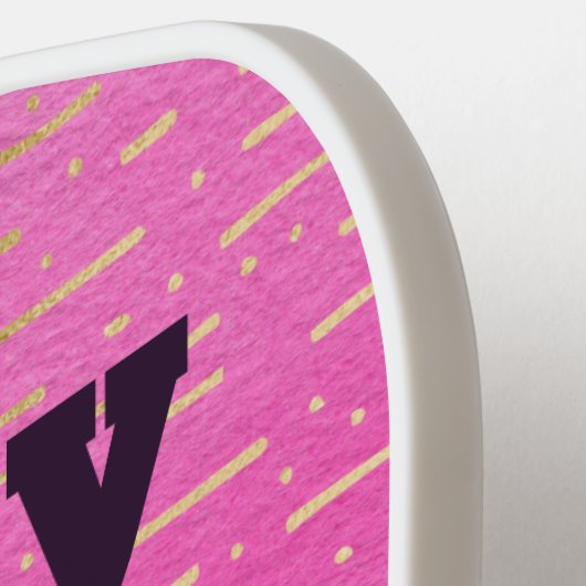 Grappig roze en zwart spelen als een meisje pickleball paddle (Links Detail)