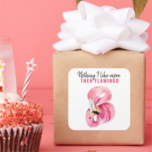 Grappig roze flamingo cadeau vierkante sticker (Feest)