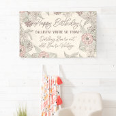 Grappig Roze Ivoor Bloemen Verjaardag Spandoek (Insitu)