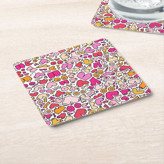 grappig roze kartonnen onderzetters (Schuin)