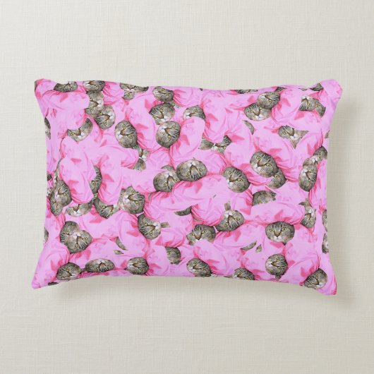 Grappig Roze Kattenpatroon Accent Kussen (Achterkant)