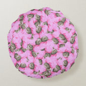 Grappig Roze Kattenpatroon Rond Kussen (Achterkant)