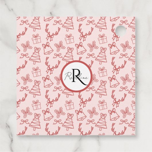 Grappig roze monogram bedankjes labels (Achterkant)