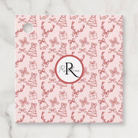 Grappig roze monogram bedankjes labels (Voorkant)