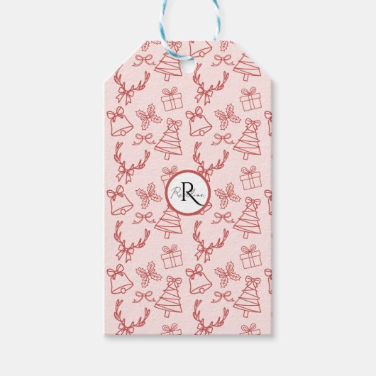 Grappig roze monogram cadeaulabel (Voorkant)