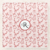 Grappig roze monogram glazen onderzetter (Voorkant)