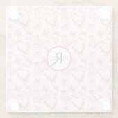 Grappig roze monogram glazen onderzetter (Achterkant)
