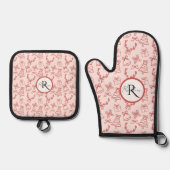 Grappig roze monogram ovenwant & pannenlap set (Voorkant)