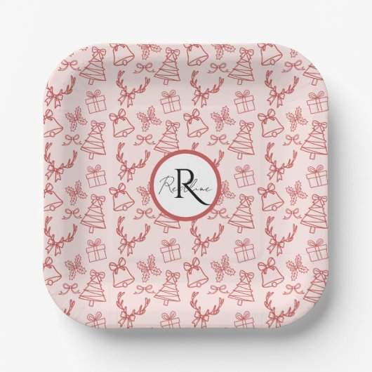 Grappig roze monogram papieren bordje (Voorkant)